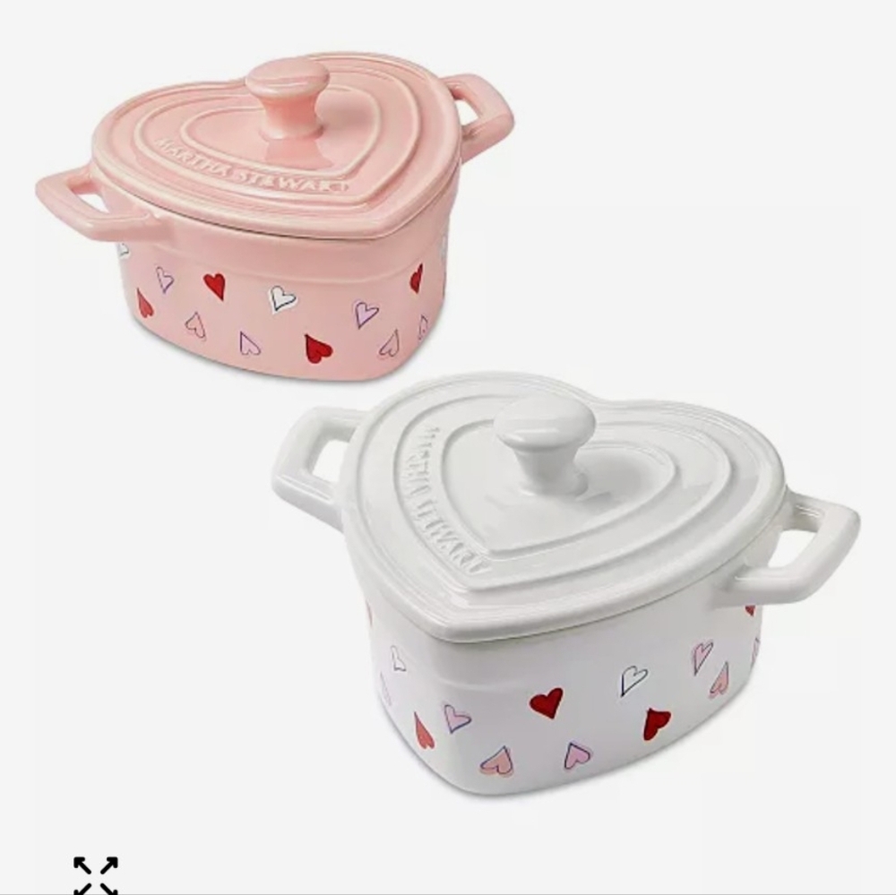 Martha Stewart Pink and White Heart Casserole Set